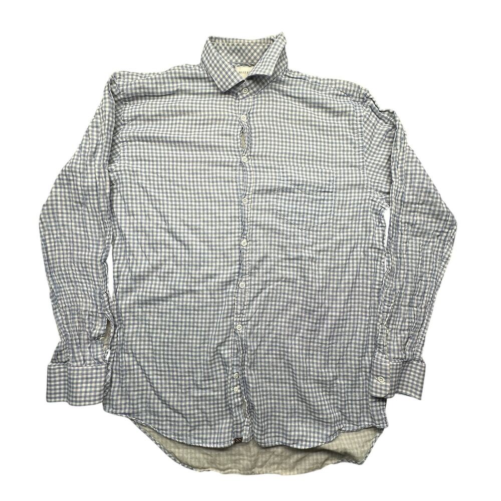 Billy Reid Shirt Mens XL Standard Cut Button Up Long Sleeve Gingham Plaid Blue